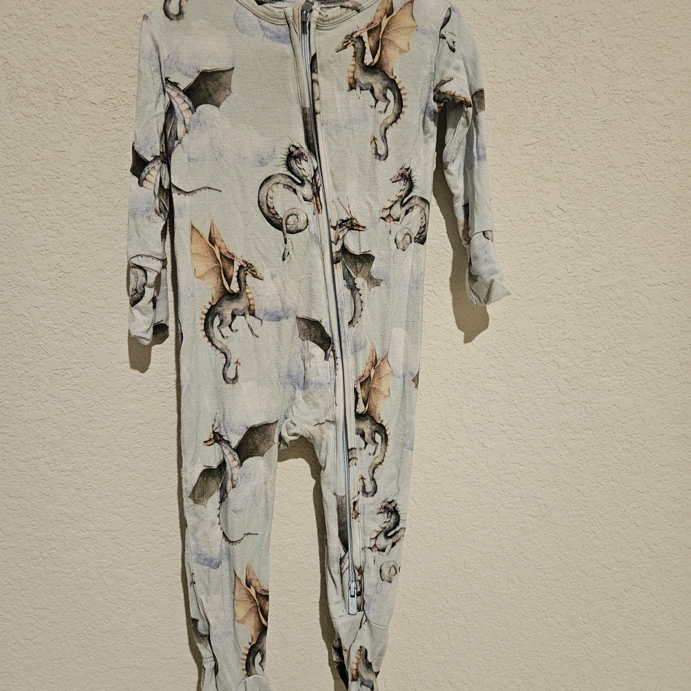 Posh Peanut Dragon Print Kids Footie - Blue and Brown